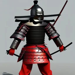 Samurai, 3d, très détaillé, corps de lion, anthropomorphique, armure argent et rouge