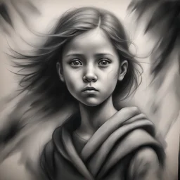 The future is uncertain, but she is determined to move forward, in charcoal art style