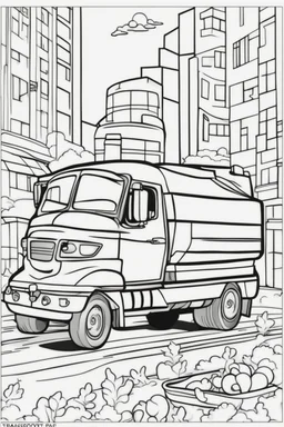 transport coloring page for kids, MIXER, cartoon style, thick outline, low details, no shading, no color