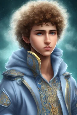 beautiful 12 year old arabic boy with curly hair and light blue eyes