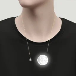 necklace with a simple, elegant design featuring a single, shimmering polyester in moon pendant