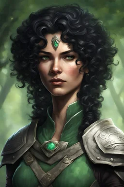 Female big middle aged curly black hair human Ranger. “Once I choose my prey, I never lose the trail or miss my mark. The hunt is all.” You are a member of the Emerald Enclave, a group dedicated to maintaining the delicate balance between nature and civilization. You know better than to ascribe qualities such as mercy or bounty to the forests of your youth. There are a thousand ways to die in the wilderness, and you have survived through muscle, wits, and will.