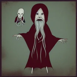 Russian Orthodox nosferatu with no eyes sockets and tentacle beard and long arms and fingers