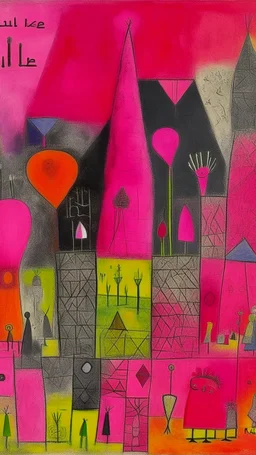 A magenta circus with runestones painted by Paul Klee