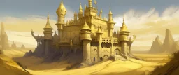 A grayish yellow sunlight castle in a desert designed in Mayan architecture painted by Cai Jia