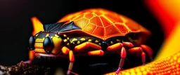 A national geographic award skin color patterned like a poisinous incect or reptile, horrorcore, science gone crazy, winning photograph of of a bat spider housefly station wagon hybrid in nature and on the hunt, 64k, reds, oranges, and yellows anatomically correct, 3d, organic surrealism, dystopian, photorealisitc, realtime, symmetrical, clean, 4 small compound eyes around two larger compound eyes, surrealism telephoto , biomechanical ynamic lighting 64 megapixels Unreal Engine volumetric lighti