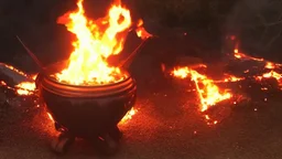 large cauldron over fire