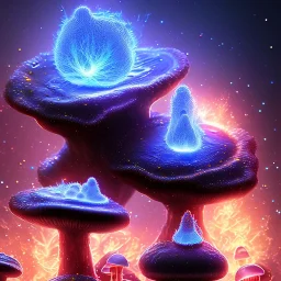 Spherical Frost metal magic armoured lightning Mycelium MUSHROOMS stars galaxy SPACE lANDSCAPE BURNING IN BLUE FLAMES hellfire abyss math chaos blob