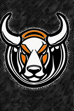 angry bull-terrier hockey logo, thick lines, vector simplified, black white and orange