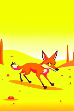 A fox runs after animals in the desert and kills everyone it meets cartoon 2d