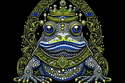 noble genius mutant psychic humanoid royal frog. bejeweled crown. global mental surveillance. interplanetary cognitive espionage. beautifully rendered top notch highly awarded critically acclaimed graphic novel high contrast elevated to status as fine art comic book cartoon character. stylized. line drawings photo real scale & proportions