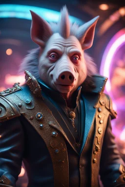 really macho pimp Christopher Walken orc wolf captain chat pig that go hard , in front of space portal dimensional glittering device, bokeh like f/0.8, tilt-shift lens 8k, high detail, smooth render, down-light, unreal engine, prize winning