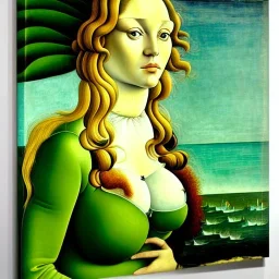 portrait of a beautiful busty superwoman with green eyes by Sandro Botticelli style