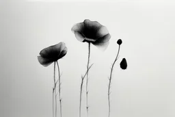 Minimalist ink pencil and charcoal drawing of poppies