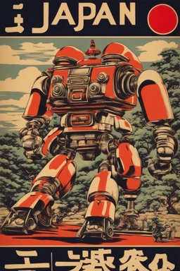 japan old poster with big robot