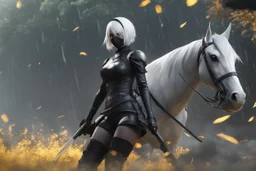 Hot 2B with mask in 8k nier automata artstyle, 2B them, 2B Custom, close picture, rain, fantasy world, intricate details, highly detailed, high details, detailed portrait, masterpiece,ultra detailed, ultra quality