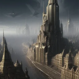 Gothic city,Metropolis on sea by fritz Lang,otto hung,futurismo, matte painting