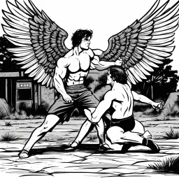 (in the style of grindhouse comic illustration) Jacob wrestling with angel