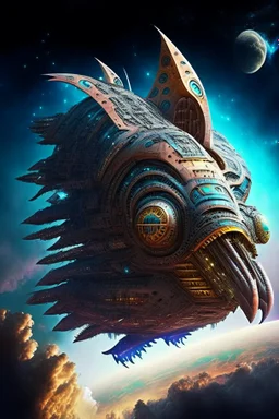 aztec hyperreal giant galactic monster spaceship