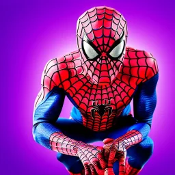 spiderman eating donuts, purple background