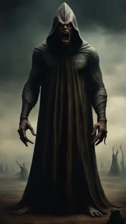 Bosch nightmares paining style Title:the angry giant hooded creature standing tall , 8k artistic photography, photorealistic concept art, soft natural volumetric cinematic perfect light, chiaroscuro, award-winning photograph, masterpiece, oil on canvas, Raphael, Caravaggio’s, Greg Rutkowski, people, beksinski, Giger