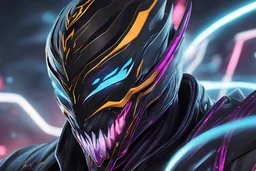 Jhin venom in 8k solo leveling shadow artstyle, mask, wapen, close picture, neon lights, intricate details, highly detailed, high details, detailed portrait, masterpiece,ultra detailed, ultra quality