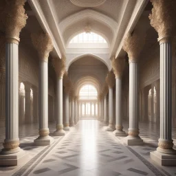 Hyper Realistic Traditional Palace's Hall With Traditionally Crafted Arches And Pillars.