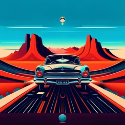 album cover for a playlist created for a car journey. Car trip. It has an awesome mix of music, from lots of different musical artists. Not symmetrical. More modern style