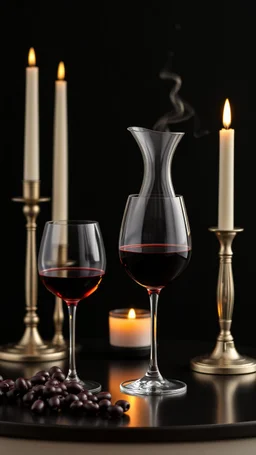Elegant Wine Breathing Carafe Classic Red Wine Table ieith candle The background is black,