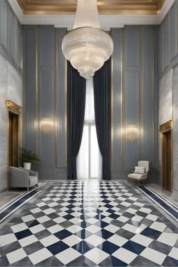 luxury hall ,tiled blue and gray large floor,