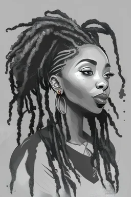 basic black and white Illustration of black woman with locs for UX design portfolio