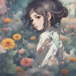 A girl in the blooming world of the future