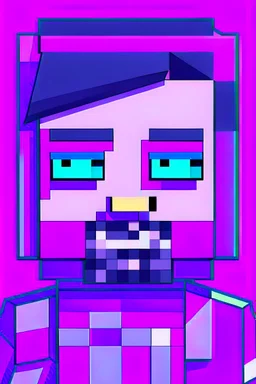 a portrait of a purple Minecraft guy, 2d, large pixel style