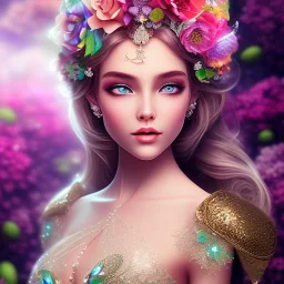 bright fairy, beautiful portrait,long hair, flowers