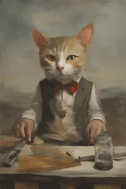 UN conference,a cat and human flesh-like surgical instruments and universe-like a pigeon and neuralink, surrealism,minimalism,Painting By Adrian Ghenie, Rene Magritte, Salvador Dali, Lucian Freud