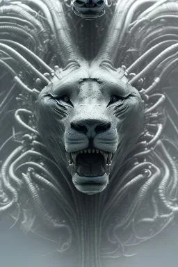  lion alien, head,8 eyes, evil, 8k, finely detailed, photo realistic, HR Giger style