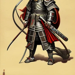 Ukiyo-e Style , Male Samuri in armour, full body