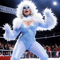 [photo from The Thing (1982)] Demonstrating her growing power as Queen of Winter, La Abominable crystallizes the very air around her, challenging any luchadora to defeat her in the ring;