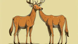 a simple comedic illustration of 2 deer, a female deer on the left with body facing left but is looking back to the right, while on the right is a male deer facing left with a look of mild excitement while he glancing at the other's butt, both have upward tails