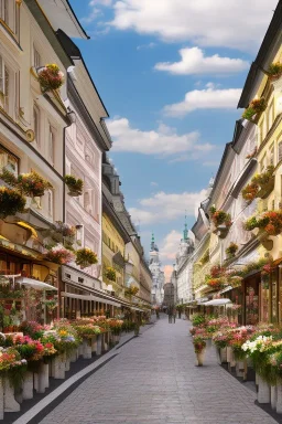 Flower store in the foreground of street in Vienna Austria