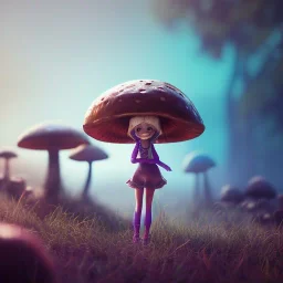 Mushroom head girl unreal 5, octane render, cinema4d, redshift render, hyper realistic, cenematic, vibrancy, synthwave, retouch, centered, dynamic lighting, dramatic lighting, 4k, highly detailed, attractive beautiful, realistic, epic composition, holographic,