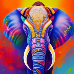 Elephant head portrait, bright colors, splash paint, centered, detail, 8k resolution