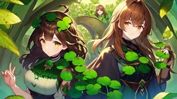 rave poster with Four-leaf clover catgirl brown hair