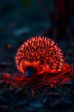 realistic nature photo of a hedgehog, glowing, 3D Render