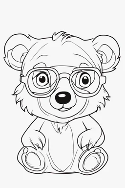 Outline art for cute coloring pages with bear with glasses, full body, white background, sketch style, only use outline, clean line art, no shadows and clear and well outlined.