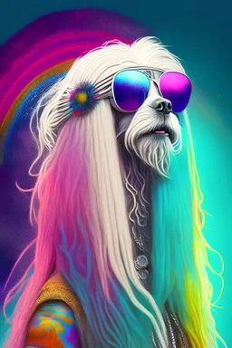 falkor hippie cosmic with long hair and sunglasses of color