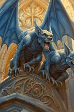 Gargoyles Promt: Art Nouveau Gothic Hyper realistic intricate oil paint detailed pencil sketched Notre Dame gargoyles in the style of Escher, a resin painter