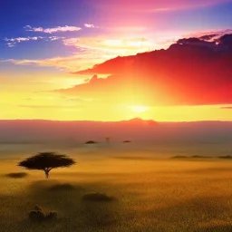 Lovely Anime Sunrise Scenery, Serengeti, wallpaper, Beautiful lighting, Dreamy, Ethereal Sky, Vibrant,