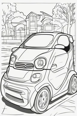 coloring page for kids, electric car, thick outline, low details, no shading, no color