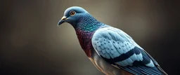 big ass pigeon portrait, with background in the style of escher and giger, a chill contrapunctus fugue in the style of fsol, beethoven, goa trance breaks, dancefloor drum and bass,